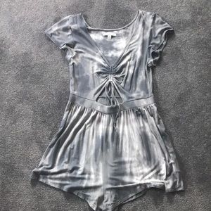 Grey Short Sleeve Romper with triangle cutout
